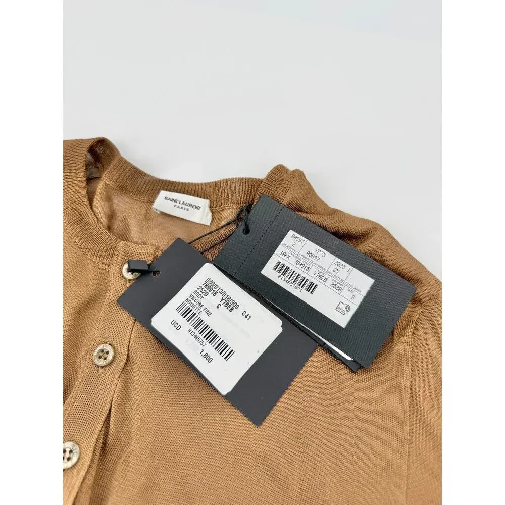 NWT Saint Laurent YSL Henley Bodysuit Size S Brown Long Sleeve $1,800 - Picture 5 of 8